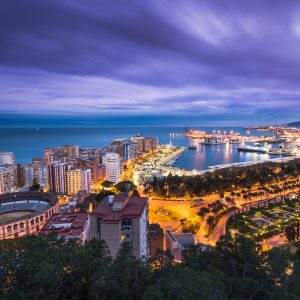 Malaga panoramic cityscape at evening